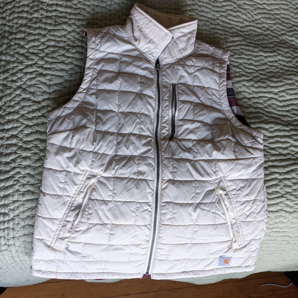 CARHARTT White Quilted & Flannel Reversible Women's Vest Large